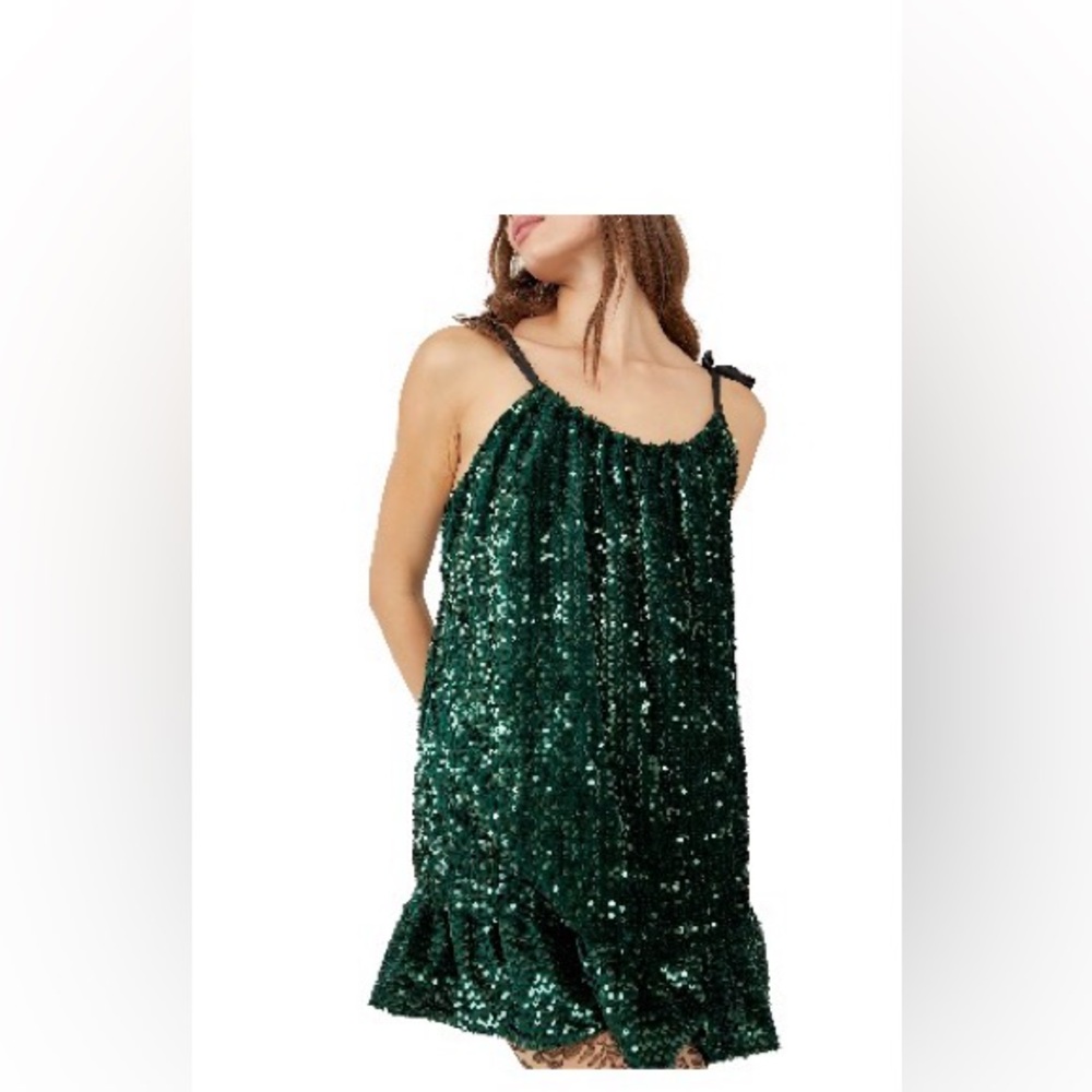 Free People Nova Convertible Strap Green Sequin Minidress